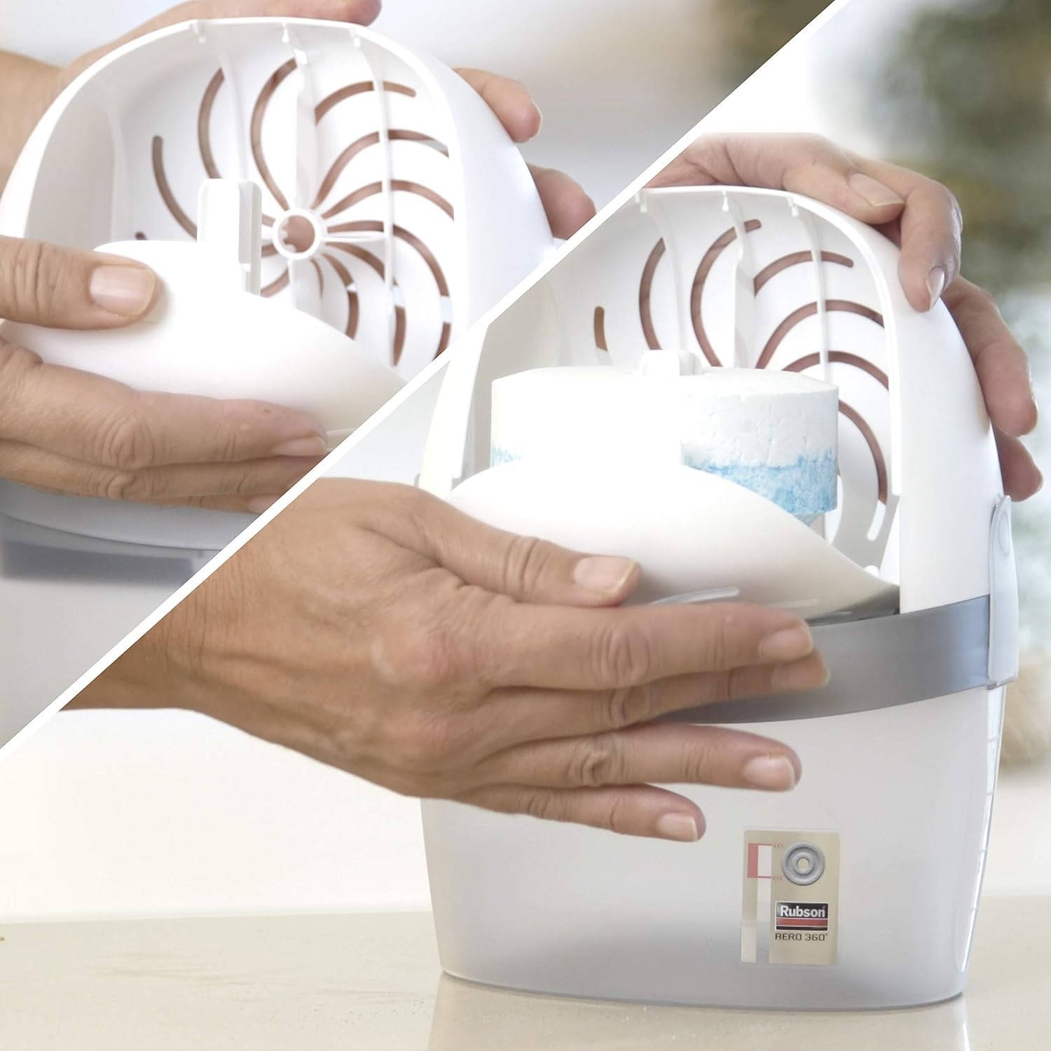 Rubson – Lot de 2 absorbeurs d'humidité AERO 360° Pure (2 appareils + 2 recharges) – Assainisseurs et déshumidificateurs d’air pour pièces de 20 m² – Recommandé par l'AFPRAL