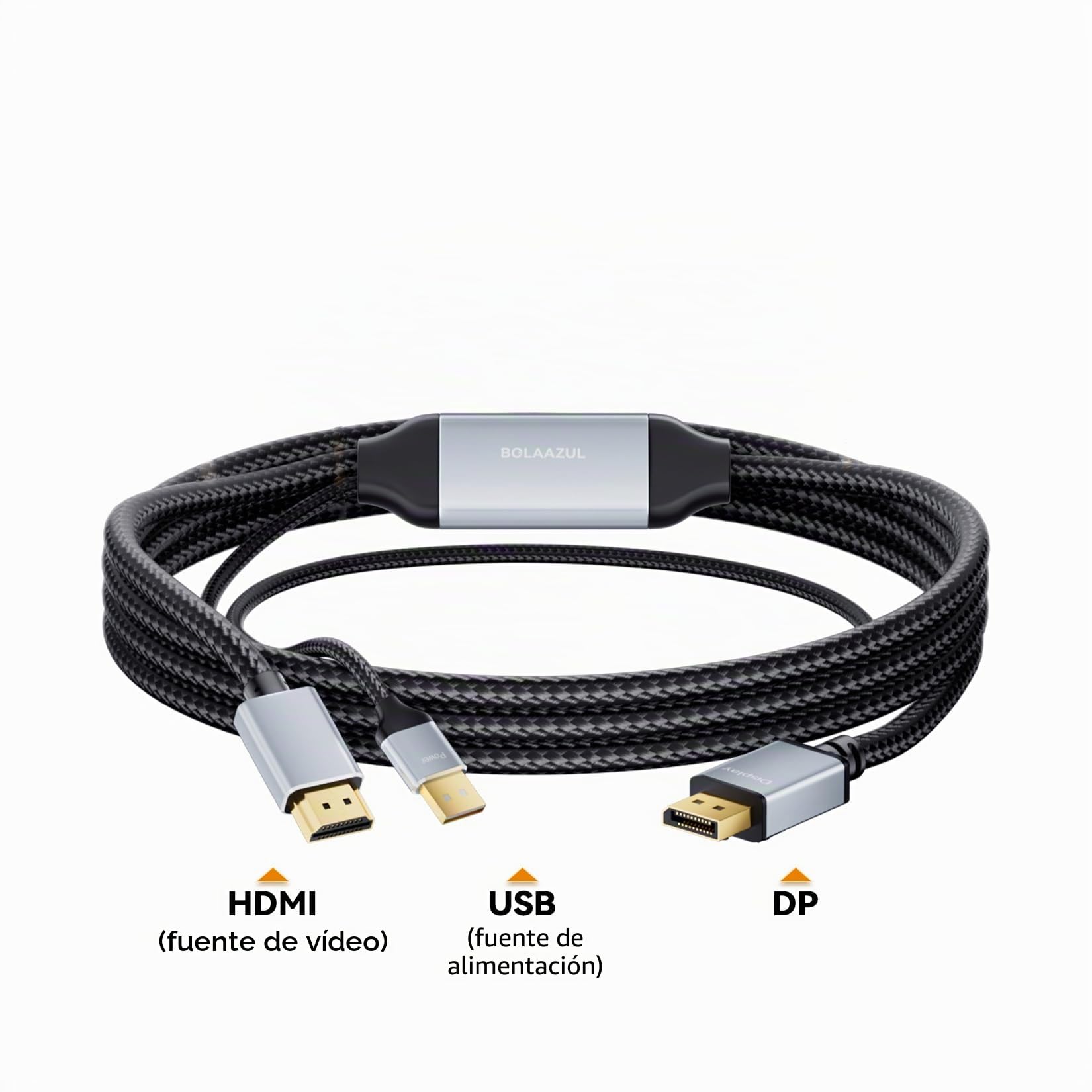 BolAAzuL Cable HDMI 2.0 a DisplayPort para Xbox Series X, PS5, PS4 Pro, 4K 60Hz Active HDMI Male in to DP 1.2 out Converter Adapter Wire (Trenzado + pestillo) con alimentación USB