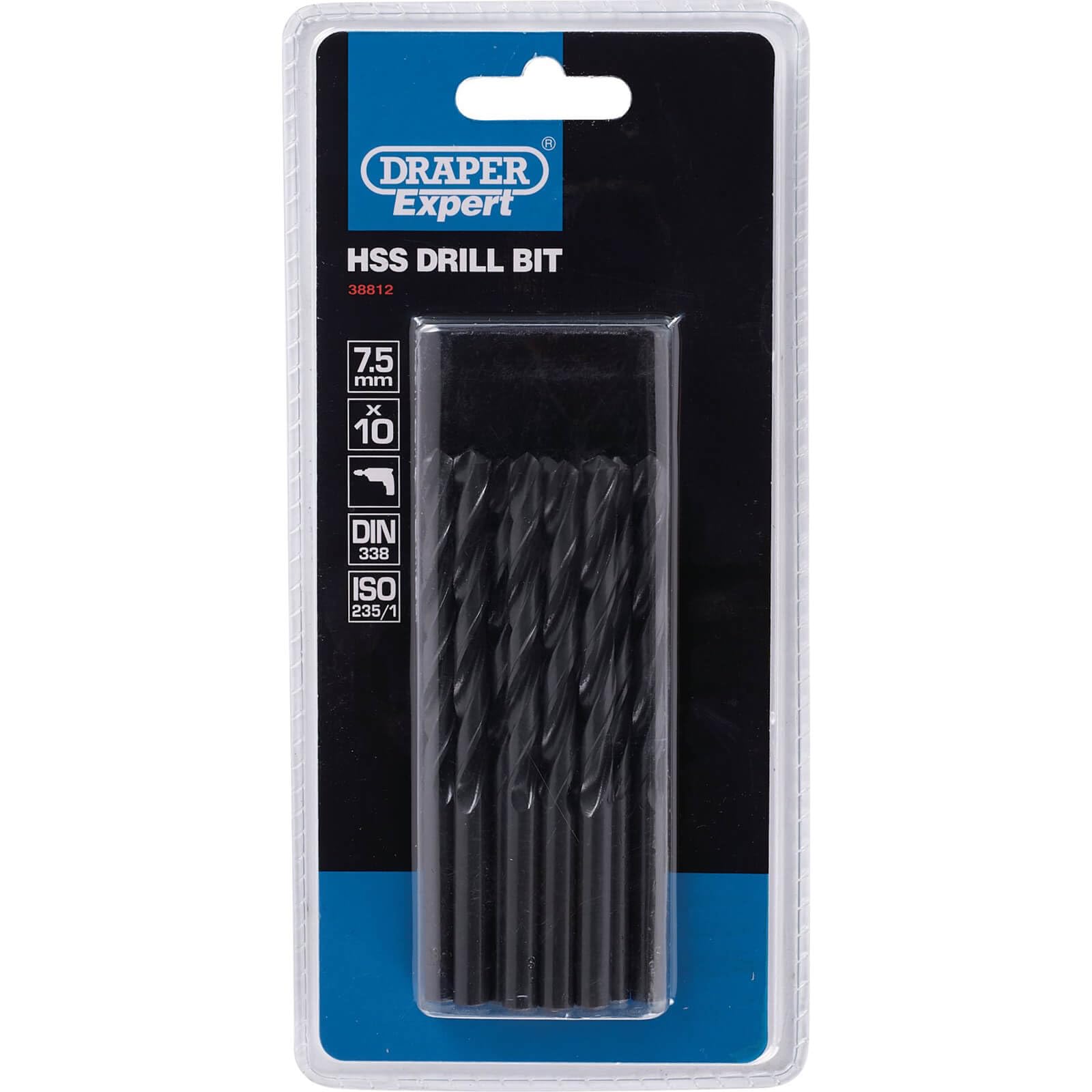 Draper 38812 Expert HSS Drill Bit, 7.5mm diameter , Pack of 10, Blue