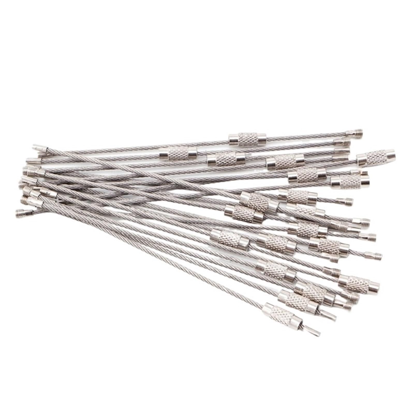 Cable llavero de alambre, 20 piezas llavero de cuerda de alambre de acero inoxidable, etiqueta de cuerda, llavero de alambre, mosquetón, Cable, bloqueo de llave, piezas de senderismo al aire libre(1.5