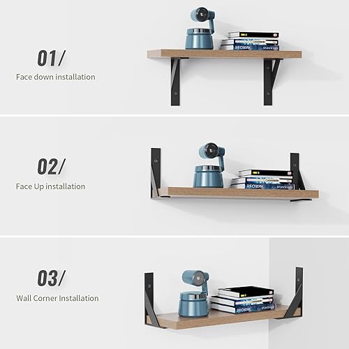 Miniatura 6 de Soporte de estante de 6 x 4 pulgadas, soportes de estante de metal negro, soportes de ángulo de soporte en L para estantes, soportes flotantes