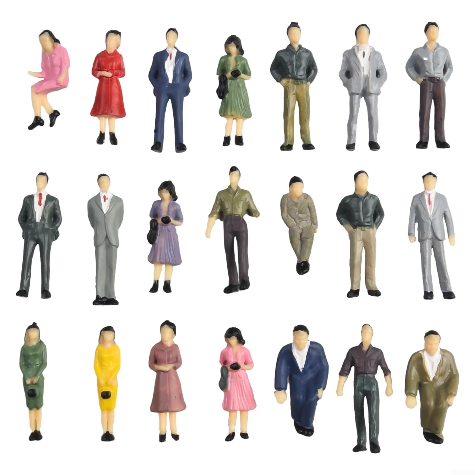 Rackumic Model People Figures 1:50 Scale 50Pcs Multicolor Plastic Passengers for OO Gauge Railway Scenery Sand Table Model Making Scene Decoration Layout Display