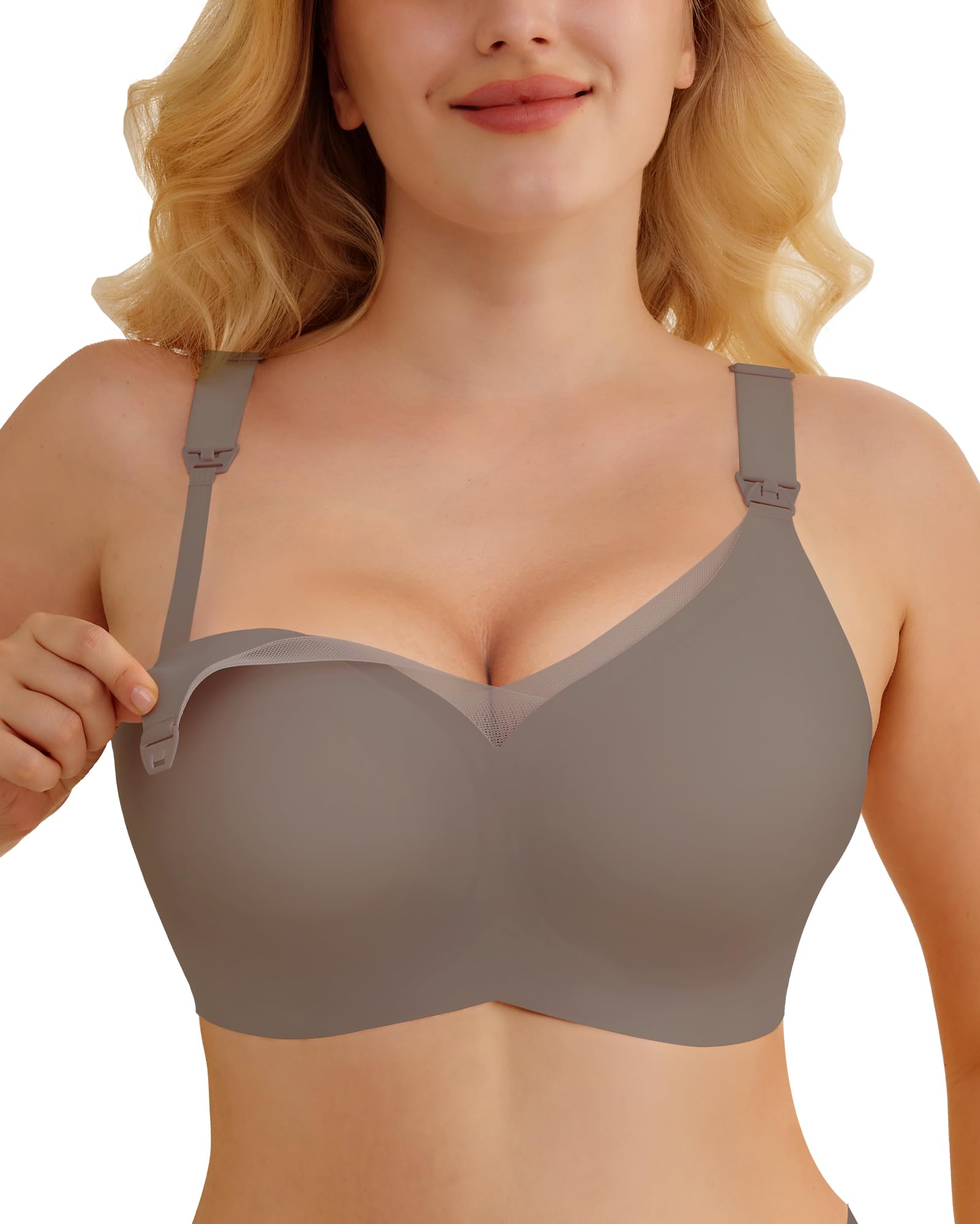As Fairy Still-BH ohne Bügel Nahtloser Schwangerschafts-BH Oeko-TEX Zertifiziert für Große Brüste V-Ausschnitt Spitze Nylon Spandex Einhändig Stillen Schlafen Sport