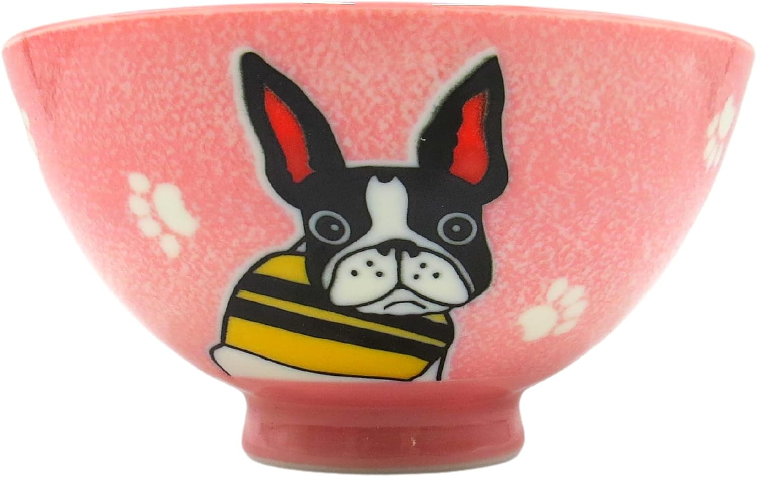 Needzo Traditional Ceramic Japanese Rice Bowl for Ramen, Soup, White Rice, with Pink Dog Design