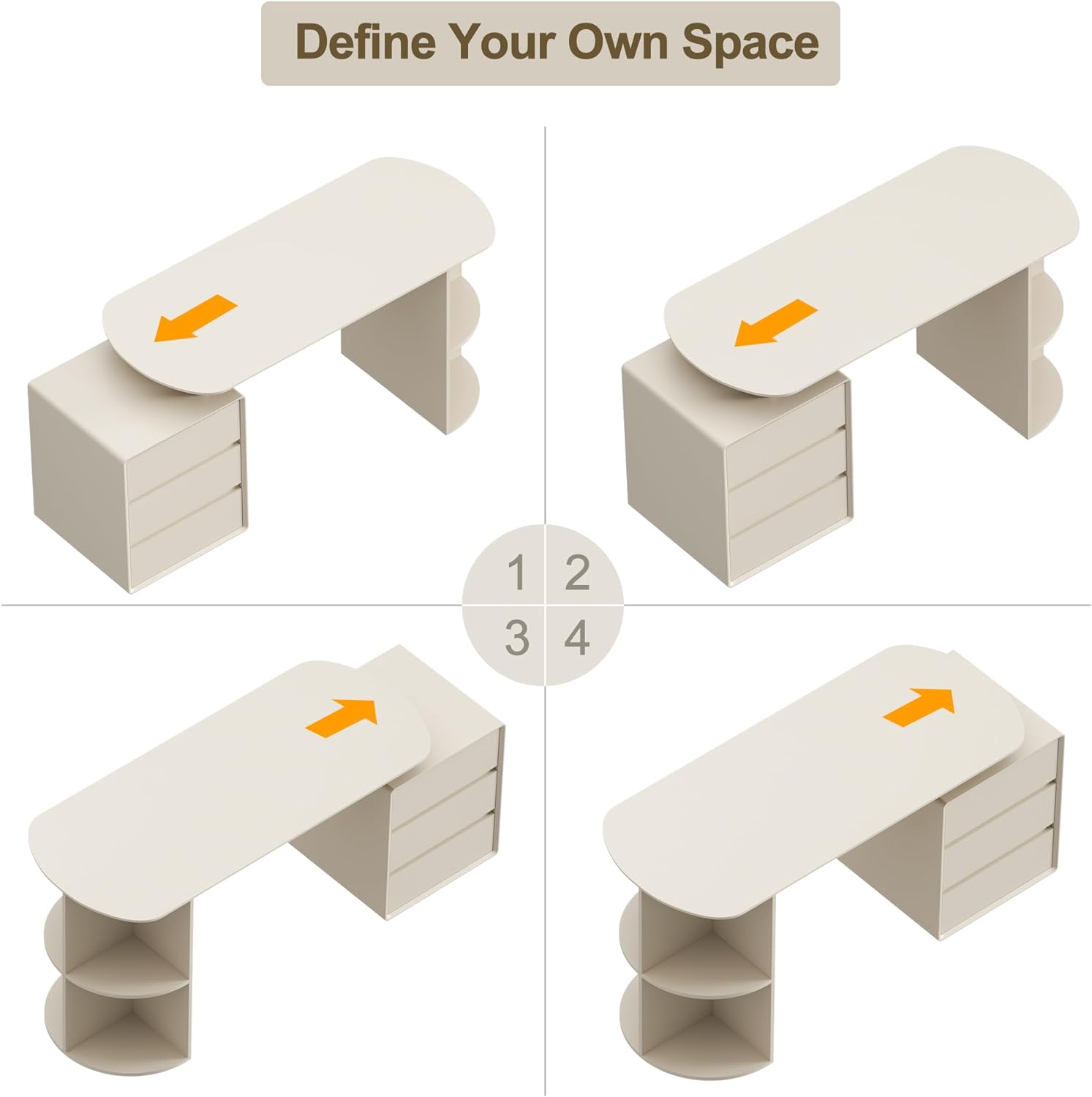 Qulomvs Desk with Drawers, 55inch Home Office White Desk with Drawers and Storage Shelves, Cream White Modern Simple Style Laptop Desk, Work Study Writing Table Workstation for Home Office