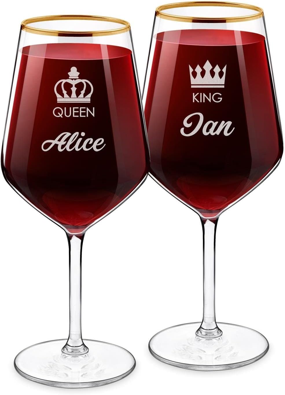 Maverton Set of 2 Personalized Gold Rimmed Wine Glasses