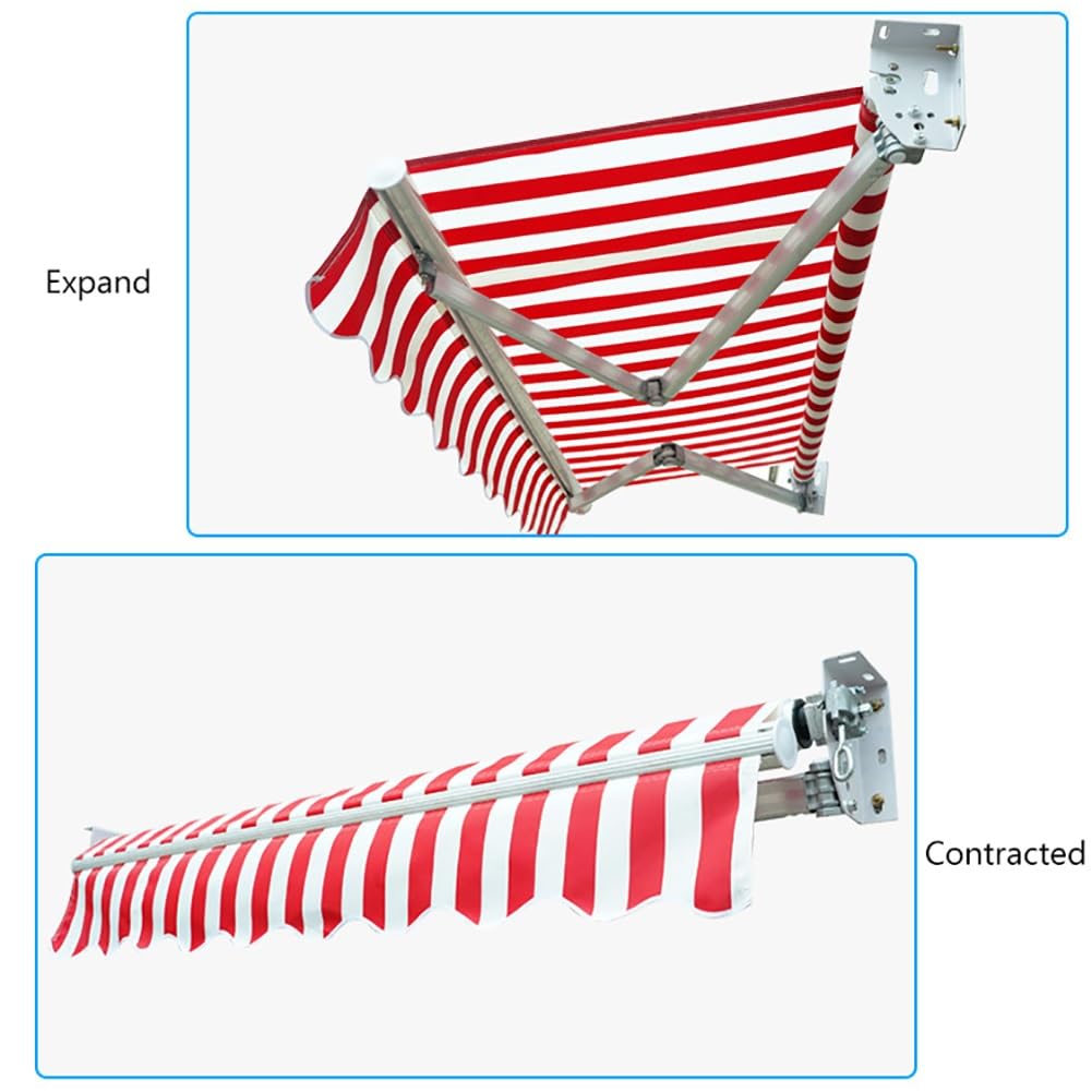 Générique Tissu De Remplacement De Store Banne Rétractable Manuel, Toile D'auvent D'extérieur avec Volant, Imperméable, Protection Solaire, Tissu Rayé Rouge Uniquement(450x300cm)
