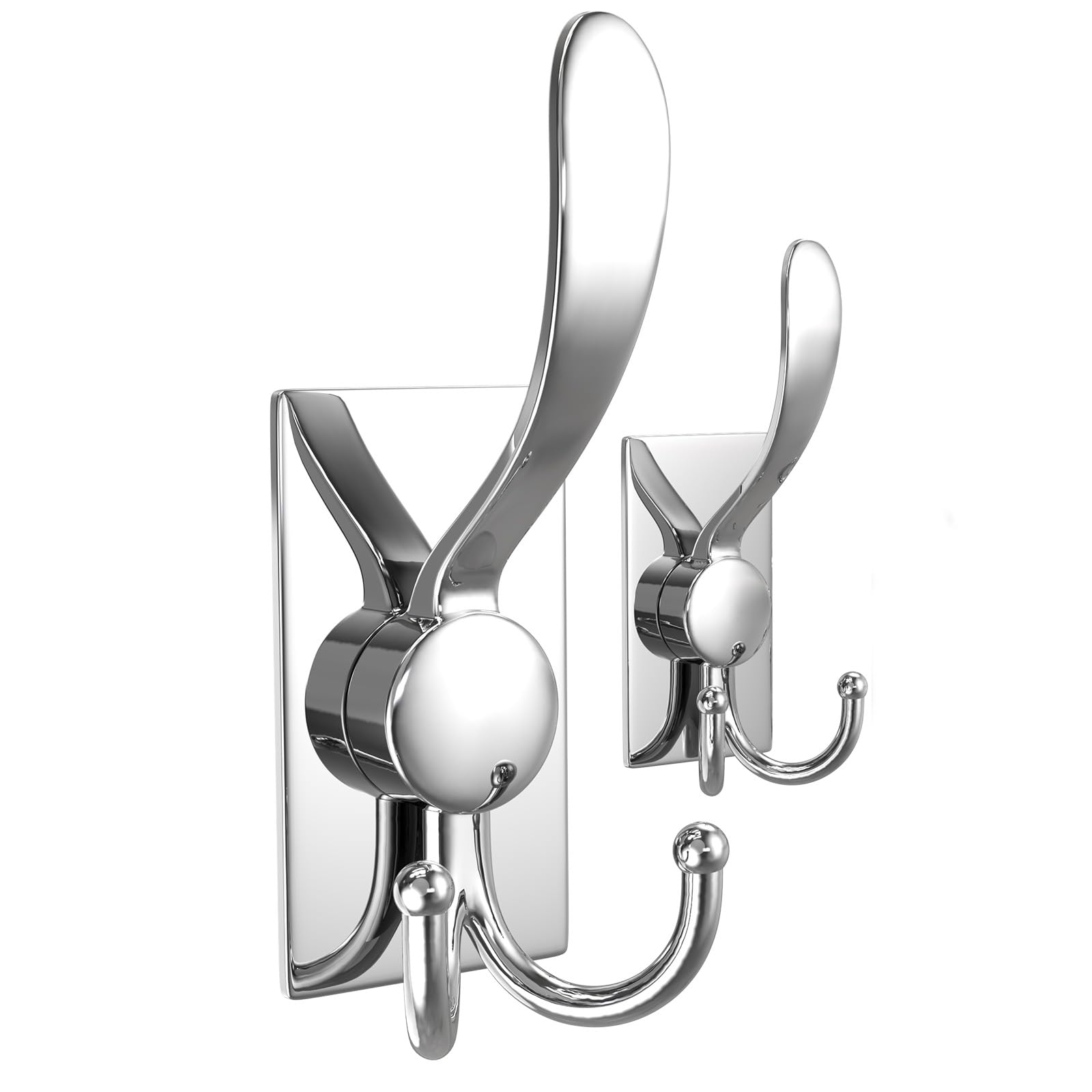PMMASTO Ganchos adhesivos para toallas, ganchos de pared resistentes al agua, de acero inoxidable, para colgar abrigos, sombreros, toallas, batas, baño, cocina (plata pulida, paquete de 2)