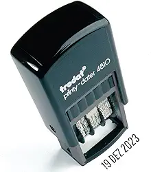 Carimbo Datador Automático Trodat Printy 4810 Impressão 25x3,8 mm, Formato DD MM AAAA, Tinta Preta, Compacto, Leve, Resistente, Ideal para Escritórios, Empresas, Uso Profissional e Pessoal