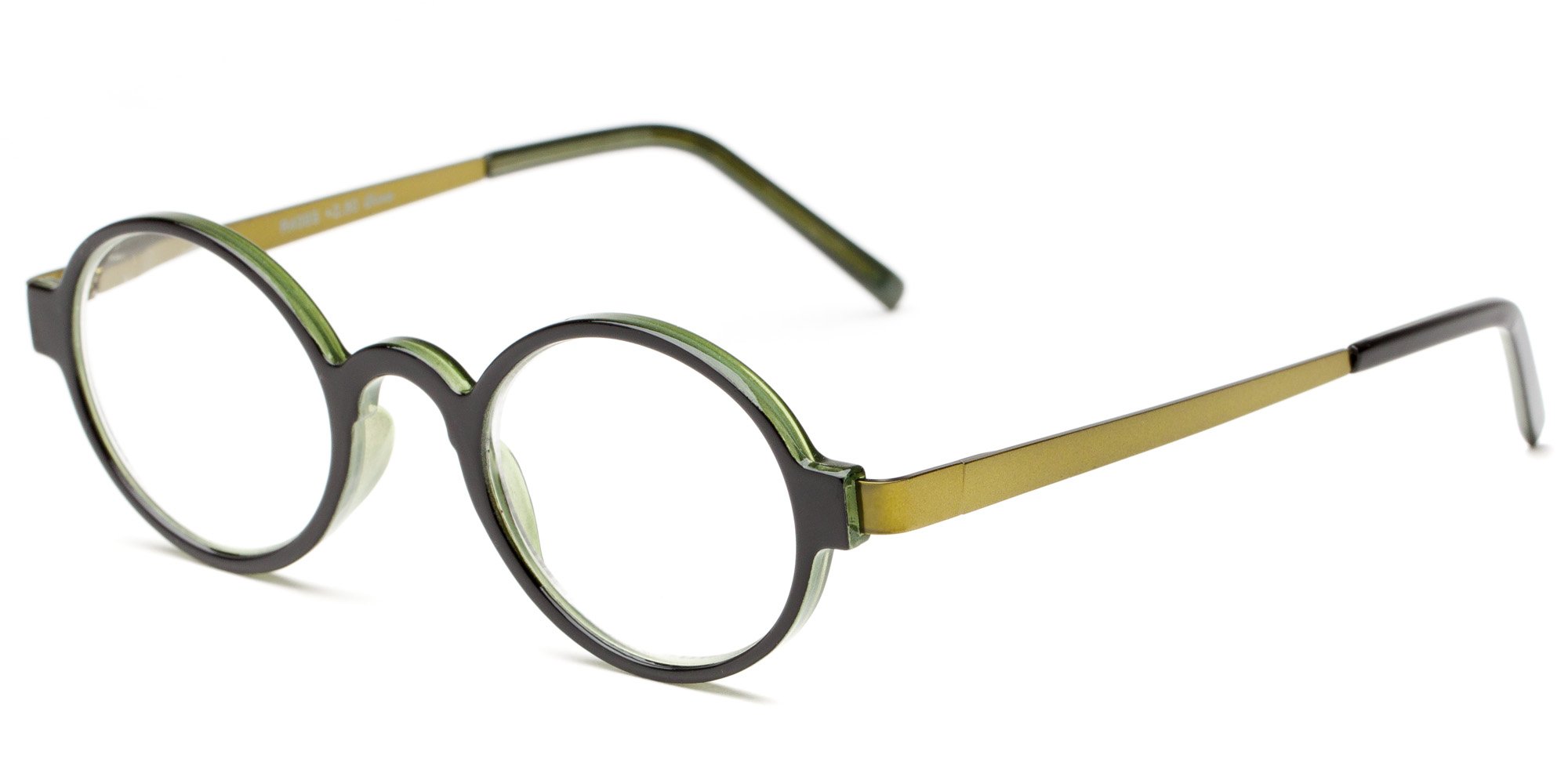 Readers Readers.com Reading Glasses, Metal Round Style for Men and Women - Black/Green, +1.75
