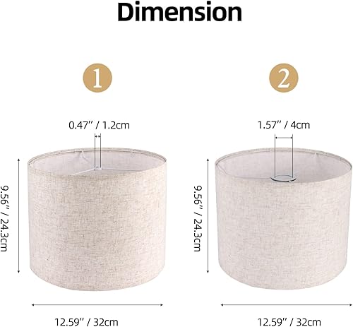 Miniatura 2 de Juego de 2 pantallas de lámpara de tela de tambor, 12.6 pulgadas de profundidad x 9.5 pulgadas de alto, para mesa, piso, lámparas colgantes