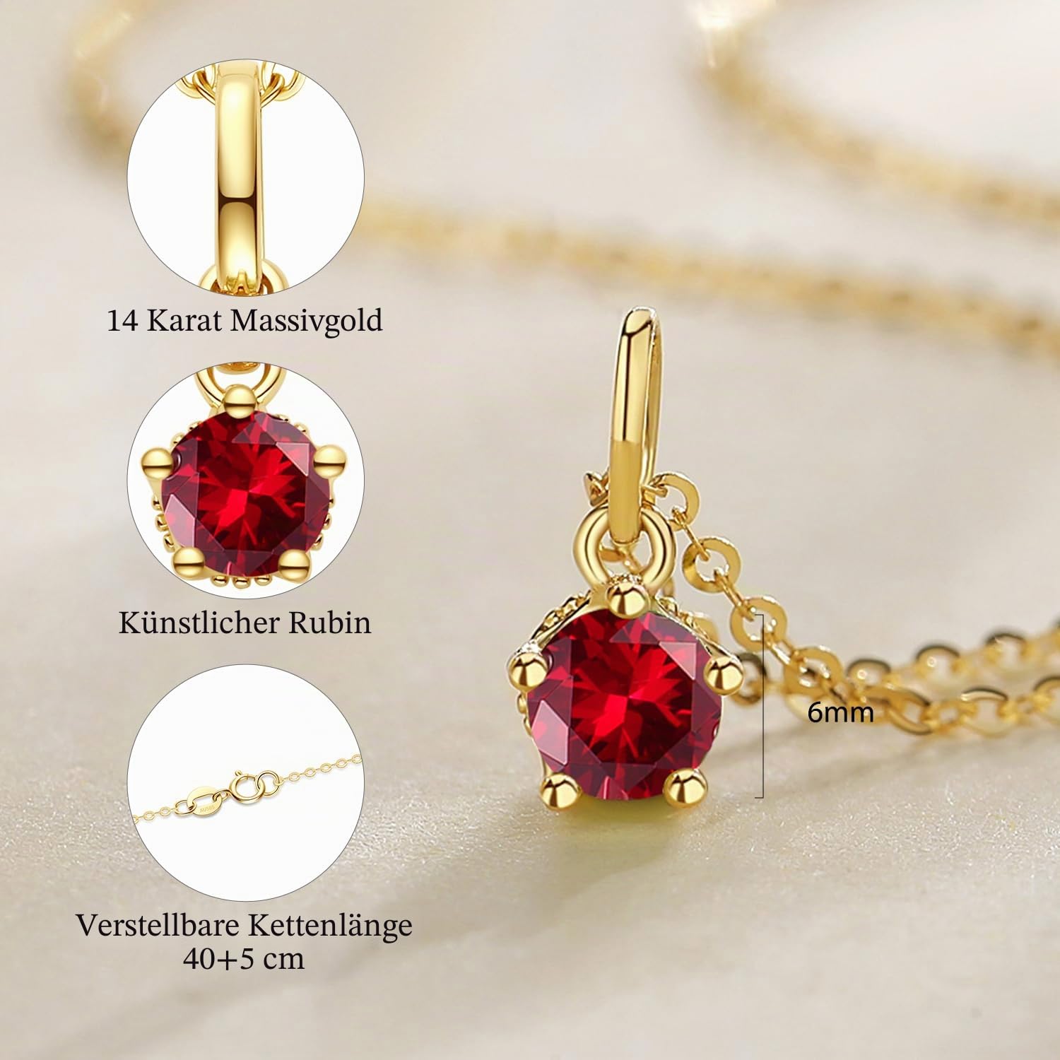 FANCIME Geburtsstein Kette aus Solide 14 Karat 585 Gelb Gold mit Edelstein Anhänger, Geburtsstein Halsketten Feine Geschenk Schmuck für Damen, Verstellbares Kette: 40 + 5 cm