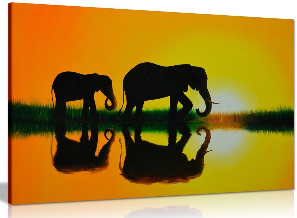 Panther Print Elephant At Sunset Nature Sunset African Elephant Home Canvas Wall Art Picture Print (30X20in)