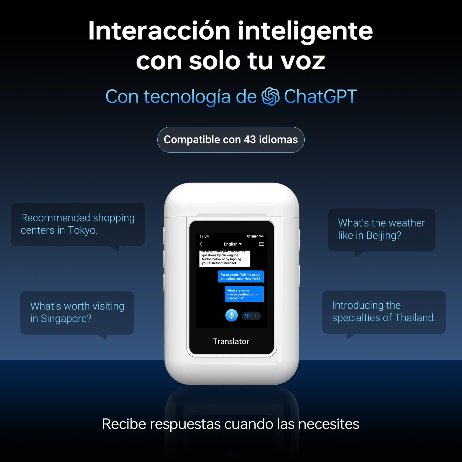ANFIER Audífonos traductores A8 sin conexión en tiempo real, no requiere aplicación, uso independiente, dispositivo traductor de idiomas para 144 idiomas y acentos para viajes de negocios y uso diario