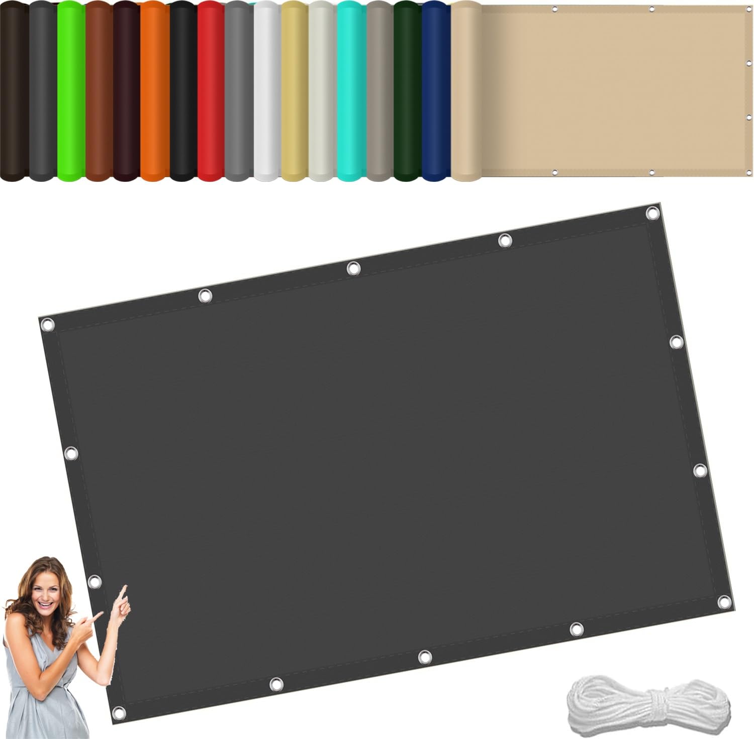 Segeltuch mit Ösen im Viele Größe Und Farben 155 x 300 cm,(Nach Mass) Markisenstoff 98% Uv Schutz Wasserabweisend, Sonnensegel Schattenspender,Für Balkon Garten, Dunkelgrau