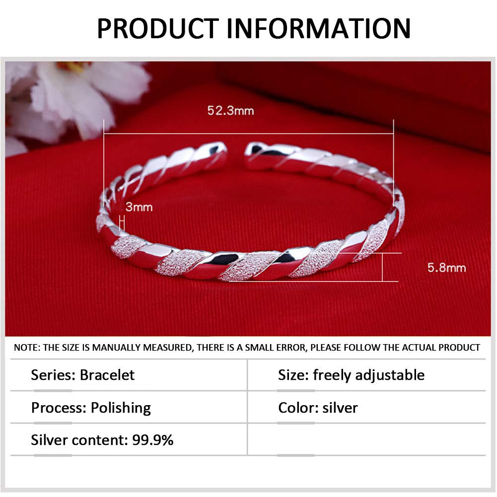 AKT Pulsera de Plata para Mujer Brazalete de Personalidad de Moda en Espiral, Bangle Abierta de Plata de Ley 990