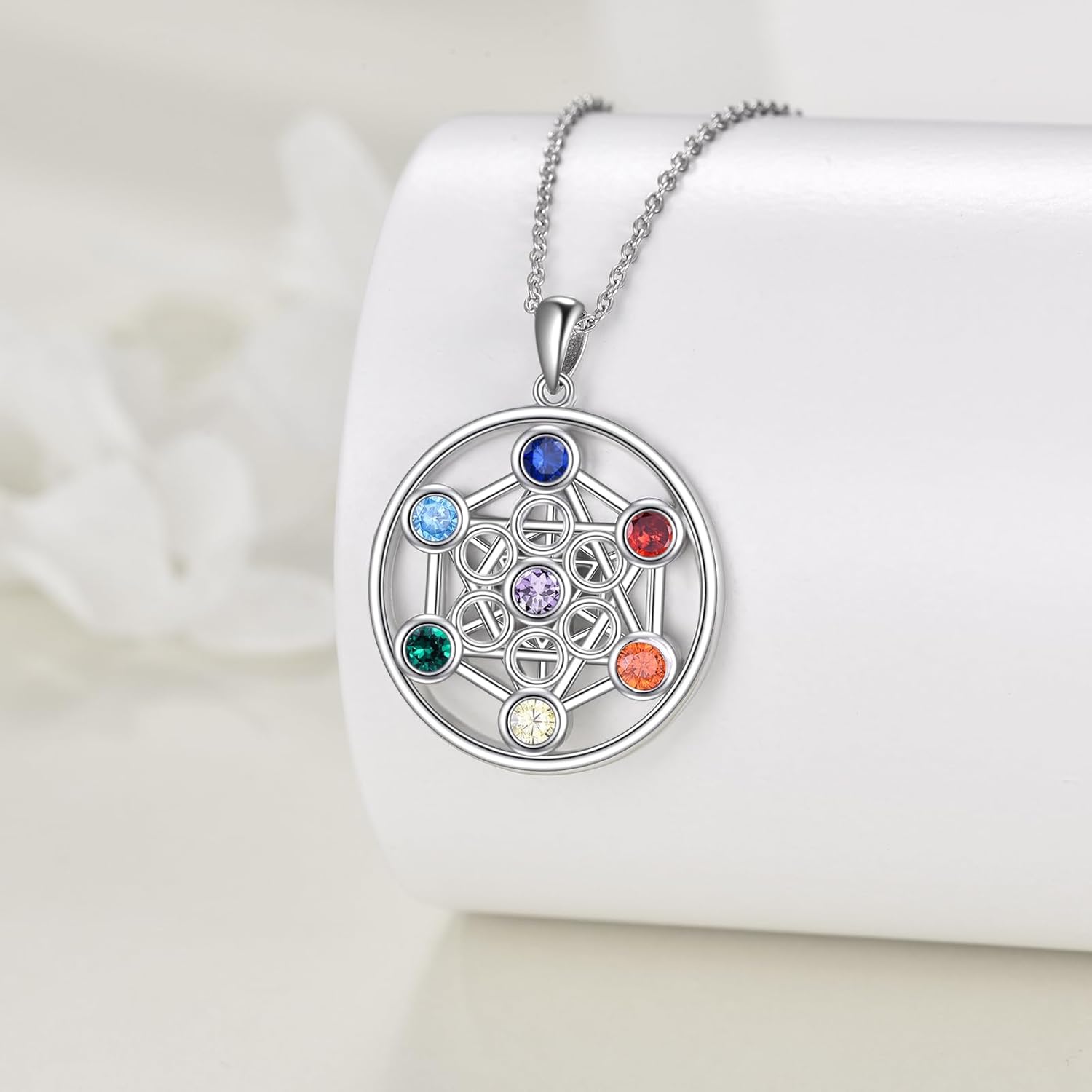 YFN Chakra Necklace Sterling Silver 7 Chakra Gemstone Pendant Spiritual Yoga Jewelry for Women Men