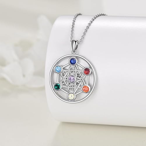 Miniatura 2 de YFN Collar de plata de ley con 7 chakras, colgante de piedras preciosas espirituales, joyería de yoga para mujeres y hombres