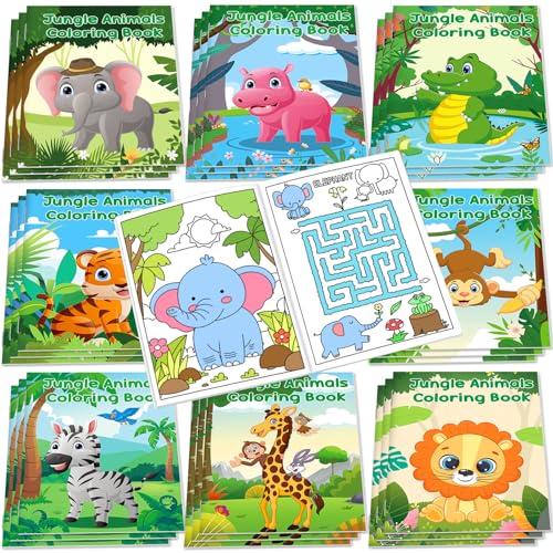 Kylebiuu 24 unidades de animales de safari de la selva mini libro para colorear para niños, regalos de fiesta, regalo grande, león, elefante, tigre, mini libros para colorear para bolsas de golosinas,