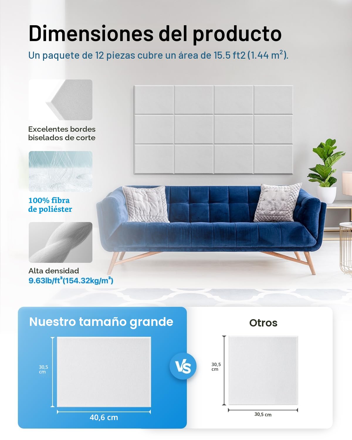 Soundsbay Placas acústicas autoadhesivas 12 piezas, absorbente de sonido, insonorización protección acústica de pared de alta densidad placas de protección acústica para tratamiento acústico y