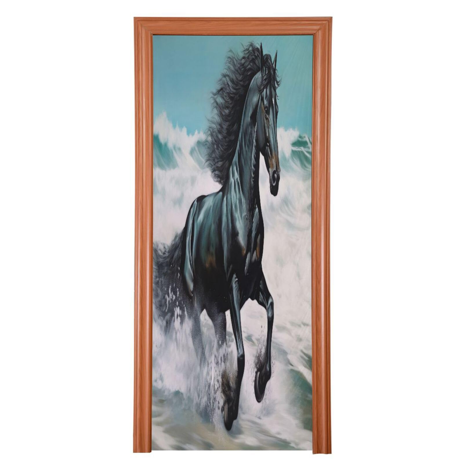 FLildon Running Black Horse Door Cover Decoration, Party Accessory Porch Decor for Festive Ornament Room Door Covers 35 x 79 Inch