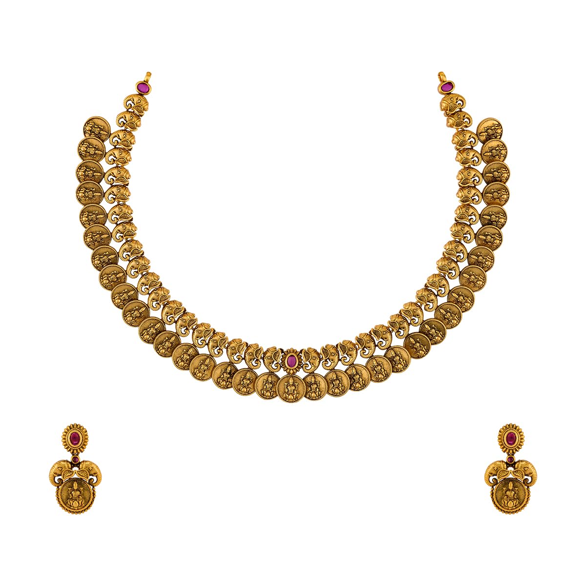 Fashion Jewellery Ruby Gold Polished Copper Antique Necklace with Adjustable Chain, Best for Festive & Special Occasion-451849-image-24