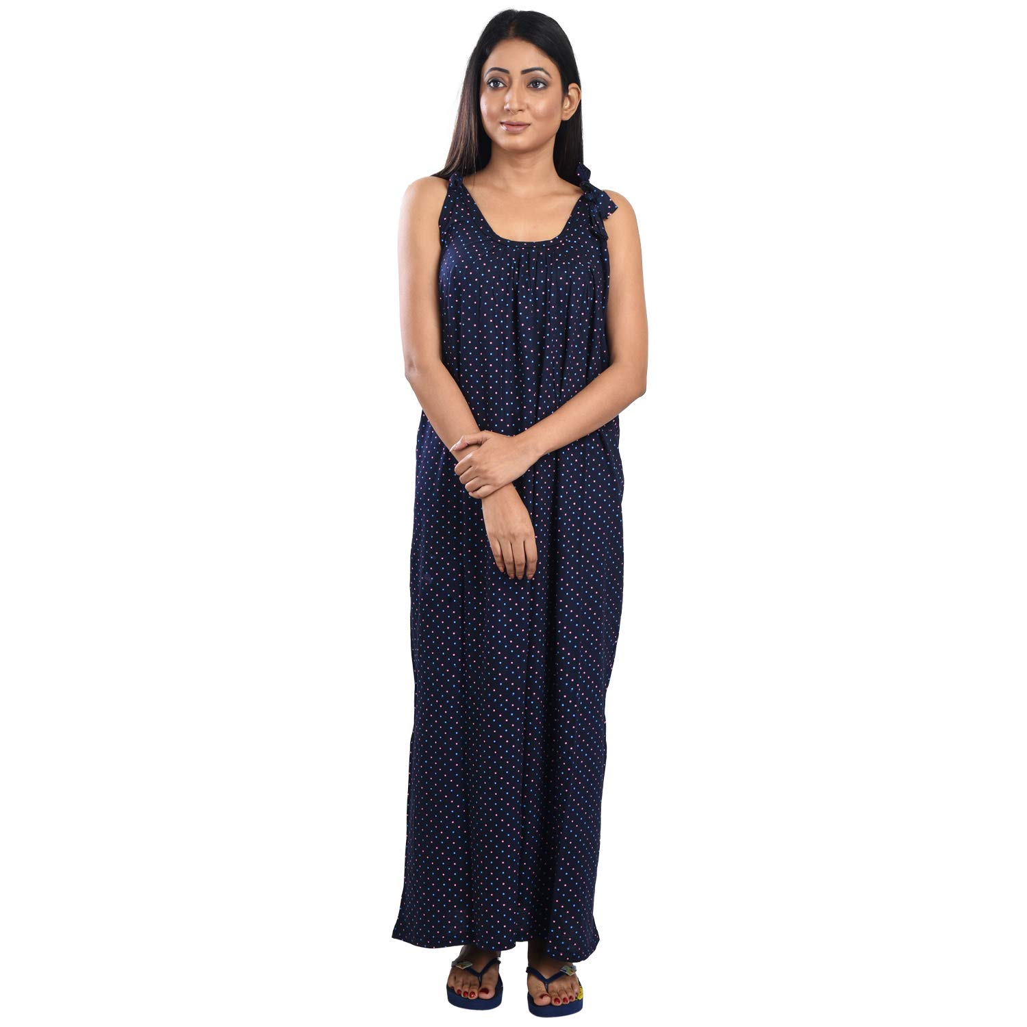 Pure Cotton Made Printed Round Neck Sleeveless Nighty for Women's-PCW0000931-Dark Blue-image-37