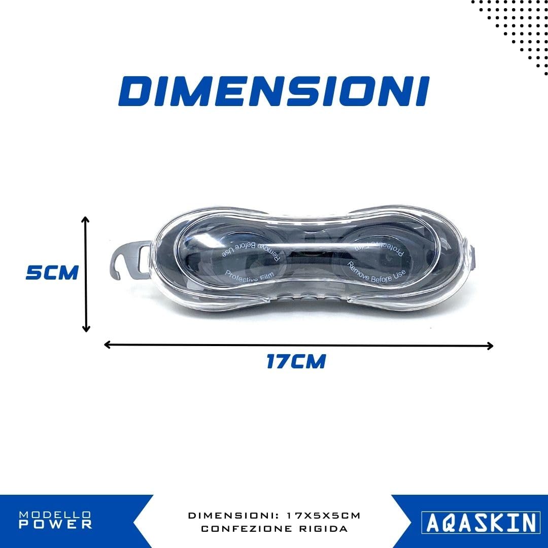 Occhialini Nuoto Professionale Modello POWER - SCONTI QUANTITÁ - Anti-Perdita - Piscina e Mare per Adulti e Bambini - 3 Ponti Nasali Intercambiabili, Cinturino Singolo.