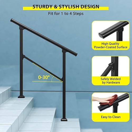 Miniatura 5 de Signstek Pasamanos para escalones al aire libre, pasamanos de 4 escalones para barandilla de escalera al aire libre de 3 o 4 escalones, barandilla