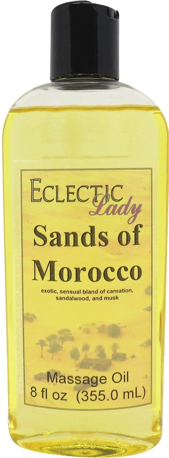 Sands Of Morocco Massage Oil, 8 oz, With Sweet Almond Oil and Jojoba Oil, Preservative Free, Perfect for Aromatherapy and Relaxation