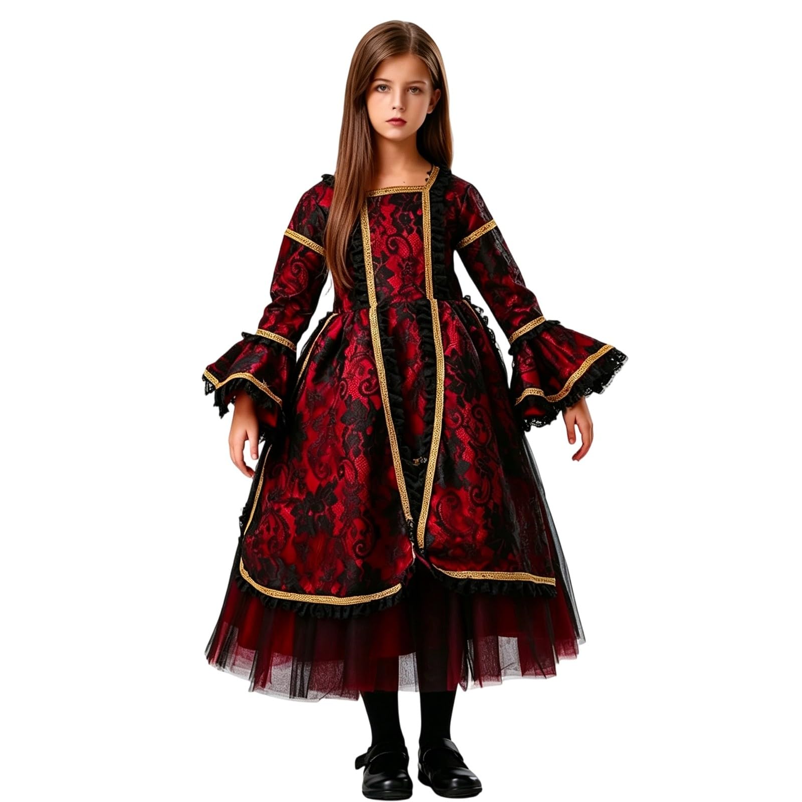 Bambina Tendenza Vestito Lungo da Cerimonia con Maniche A Campana