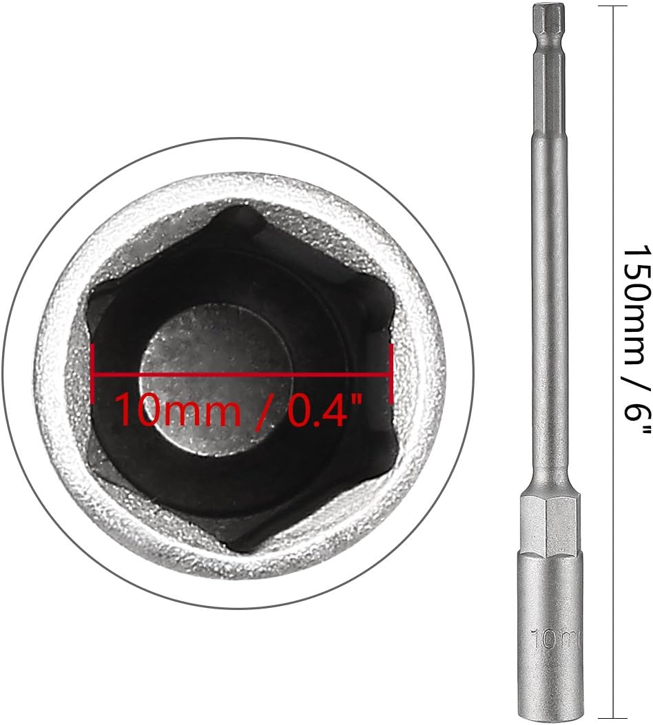 uxcell 1/4" Quick-Change Hex Shank 10mm Nut Setter Driver Drill Bit, 150mm Length, Metric No-magnetic