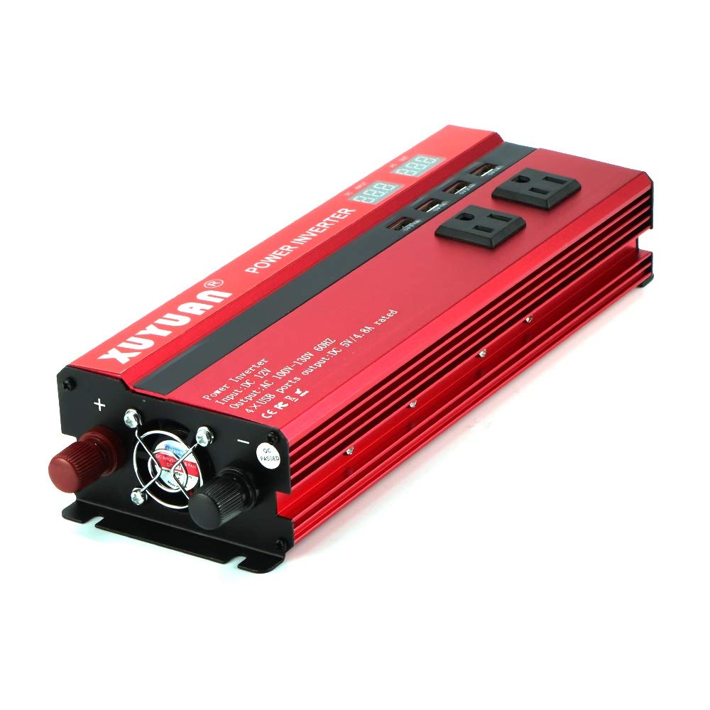 Inversor,Inversor de Coche 2000W de energía de Coche Inversor DC12 / 24V for AC110 / 220V Onda sinusoidal Converter Interfaces 4 USB(DC24V to AC220V)