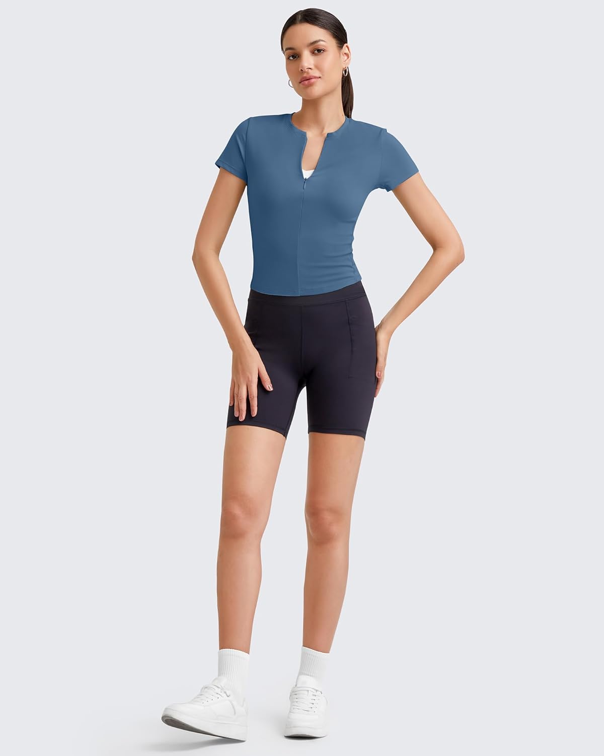 G4Free BareFeel Womens Workout Tops Short Sleeve Half Zip Slim Fit Athletic Shirts Gym Running Yoga Slight Crop Tshirts - Image 3