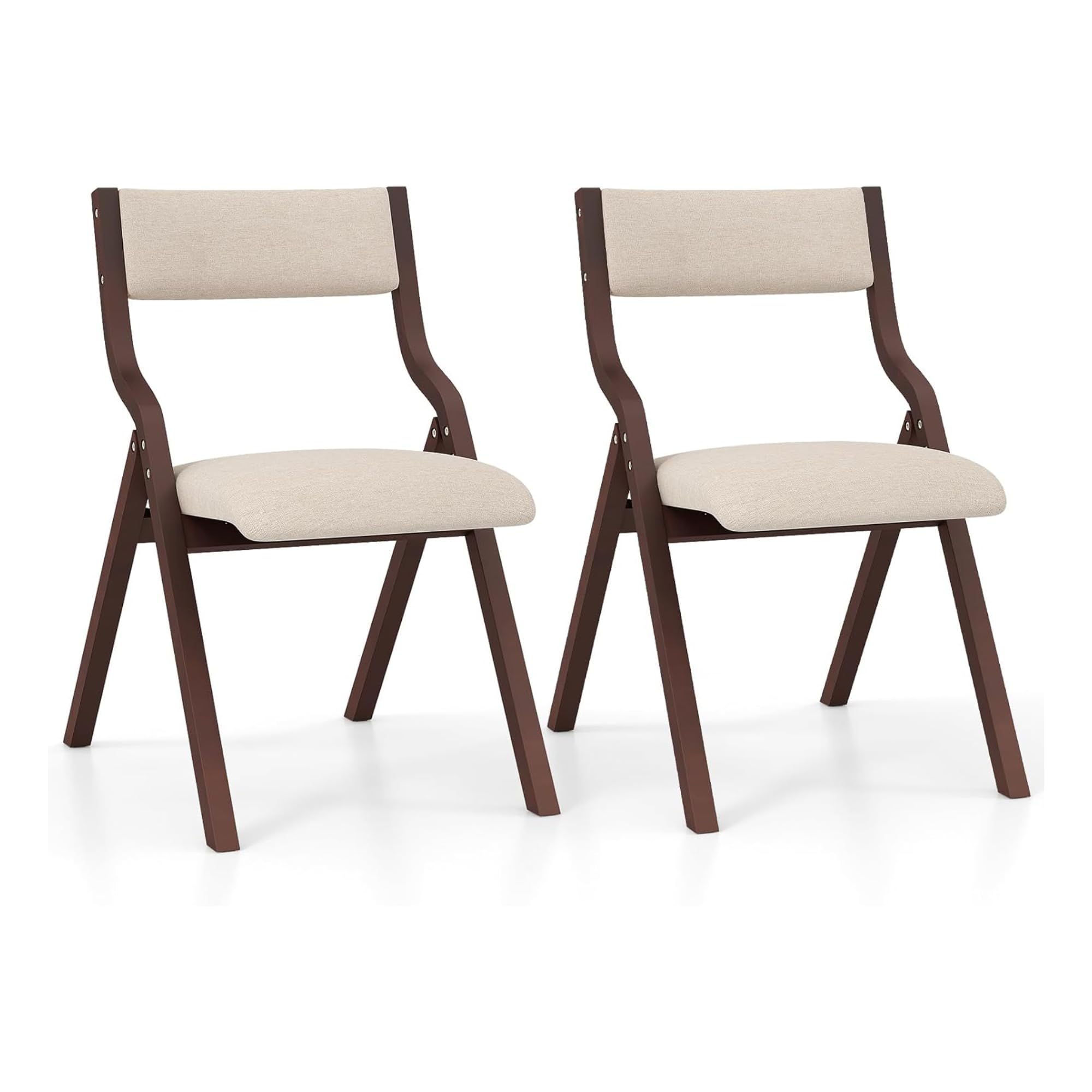 Dining Chairs, No Assembly Foldable Dining Chairs w/ Cushion & Slip Foot Pads, Folding Chairs Set of 2 w/ Linen Padded Seats, Folding Chairs for Dining Table, Kitchen, Office, Wedding Party, Coffee
