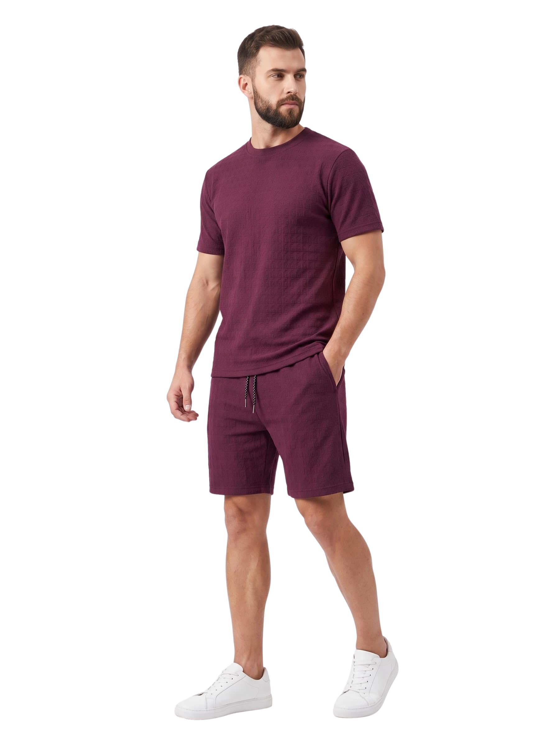 amoldo Men's Textured Co-ord Set | T-Shirt & Drawstring Shorts-picture-16