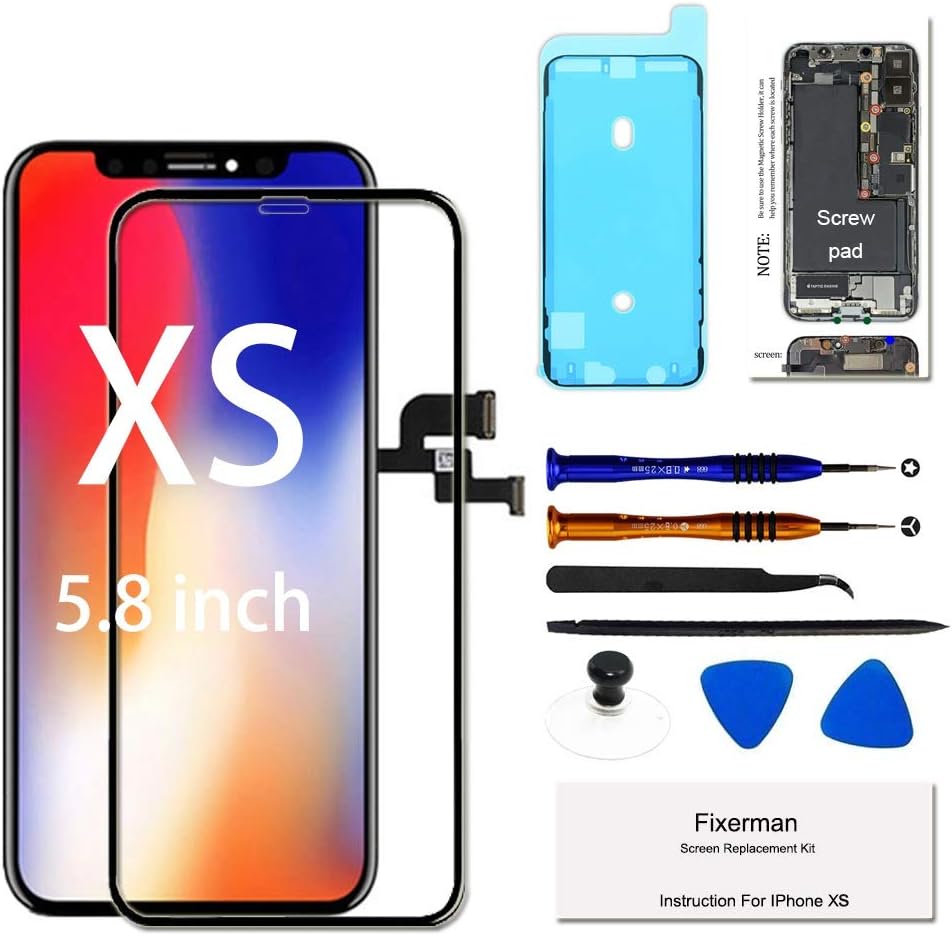 for iPhone Xs Screen Replacement OLED 5.8 inch [NOT LCD] Touch Screen Display Digitizer Repair Kit Assembly with Complete Repair Tools and Screen Protector