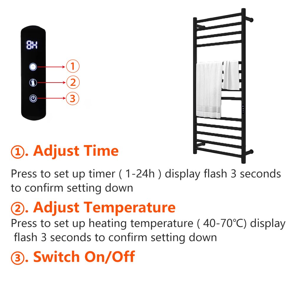 Calentador de toallas de baño de pared con temporizador programable 4