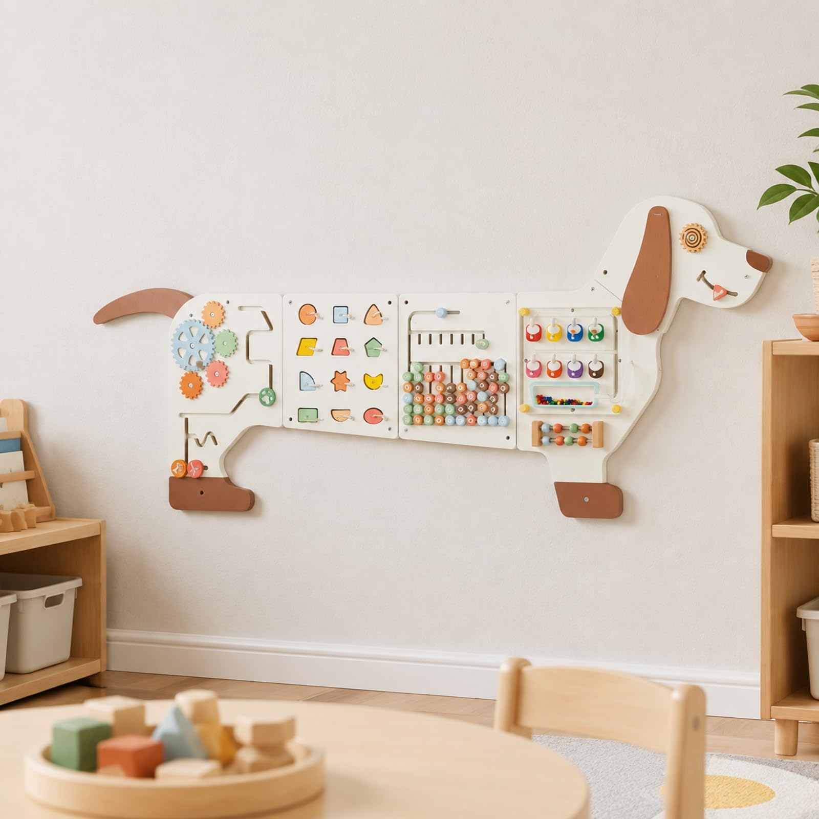 Pannello attività a Forma di Cane in Legno Senza Schermo Tavola Occupata da Parete con Silhouette di Cane Robusto per Aula Scolastica, Asilo