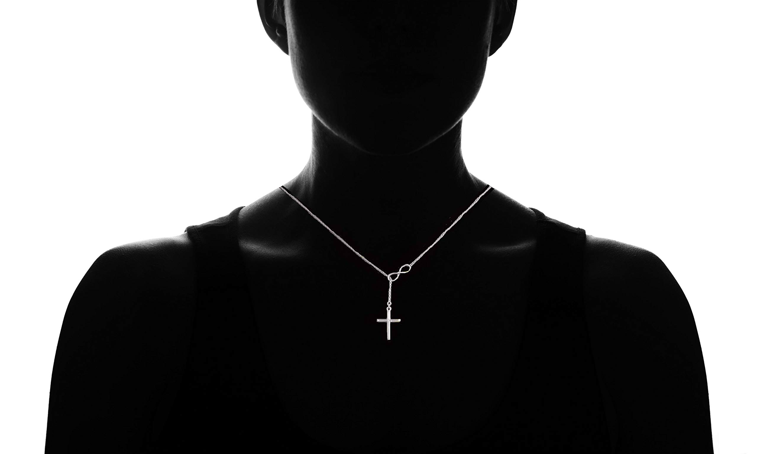 TQHGM Mädchen Accessoires 925 Infinity Cross Lariat Sterling Silber Anhänger Halskette Geburtstagsgeschenk