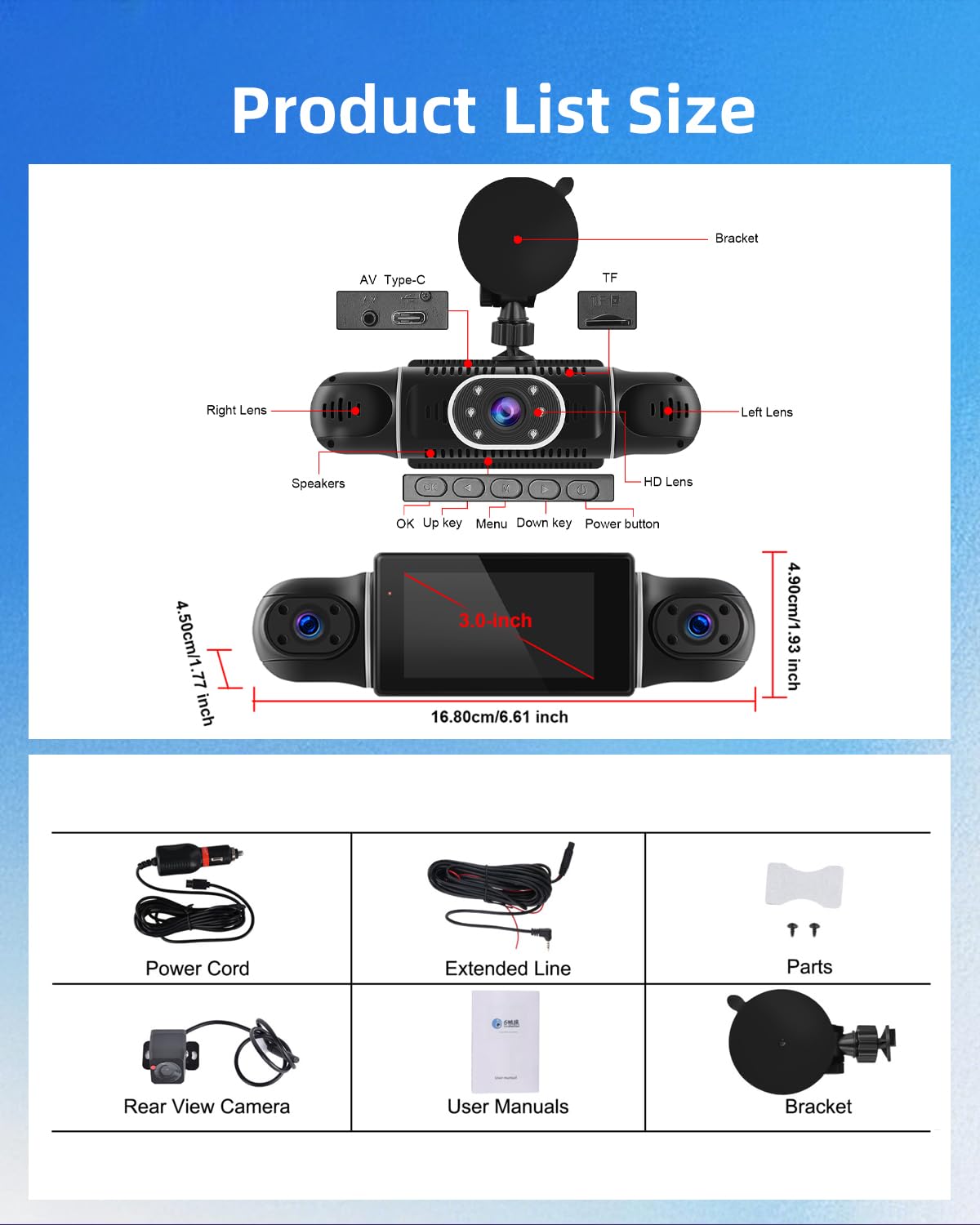NHOPEEW Dash Cam a 360° a 4 canali per auto - Videocamera da cruscotto 1080P con controllo tramite app Wi-Fi, visione notturna/registrazione in loop/monitoraggio parcheggio/sensore G