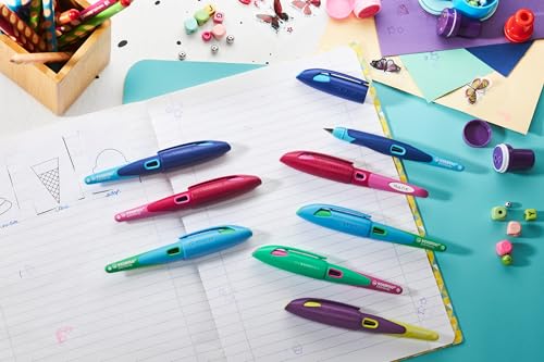 Image of STABILO Ergonomic School Fountain Pen EASYbirdy - M Nib - Left Handed - Sky Blue /Grass Green