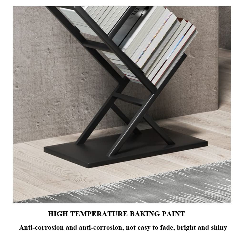 Librería de pie para árbol, estantería de Metal, estantería Abierta con estantes de Almacenamiento, gabinete de Esquina para Sala de Estar, Estudio y Oficina (Dorado)