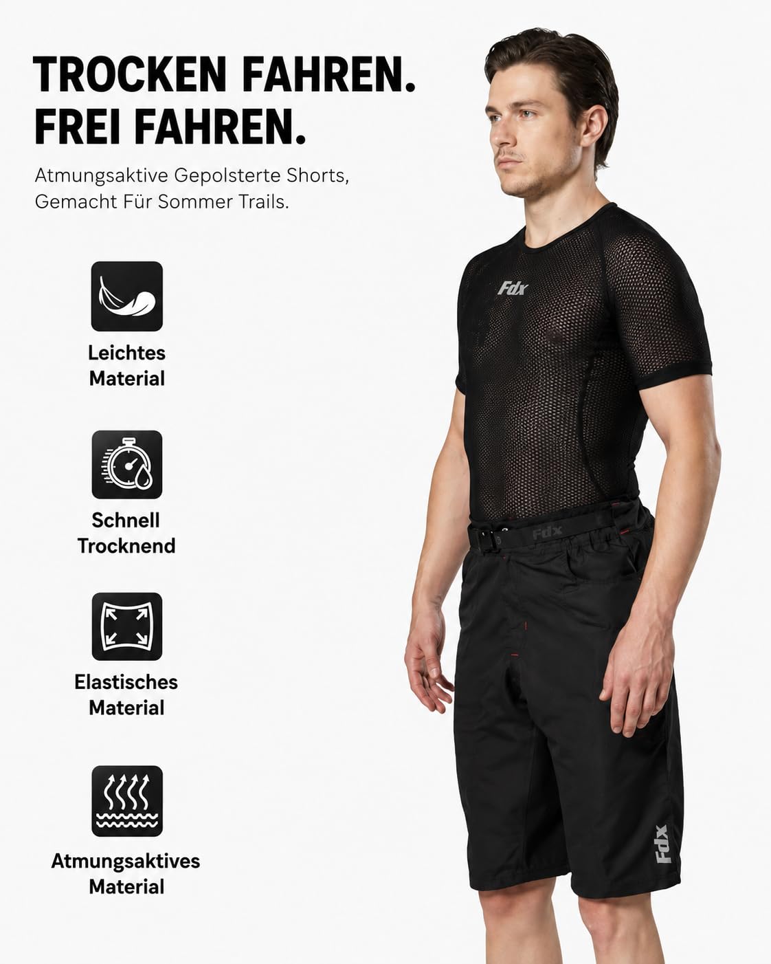 FDX MTB Hose Herren Radhose Mountainbike Hose Herausnehmbarem Innenpolster