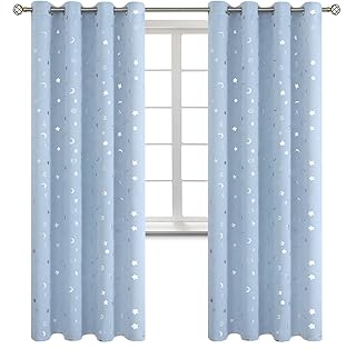 BGment Nursery Blackout Curtains for Kids Bedroom, Grommet Thermal Insulated Room Darkening Printed Nursery Curtains, 2 Panels of 52 x 84 Inch, Spa Blue