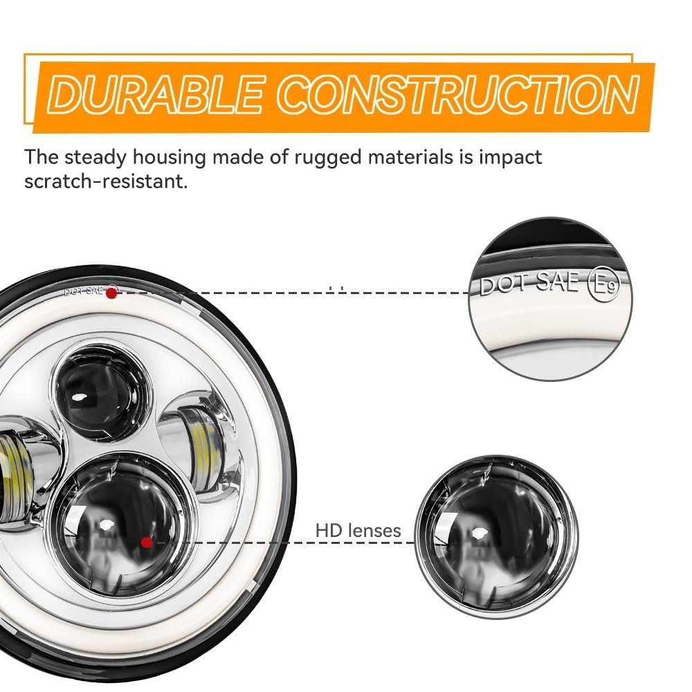 Fari Super Luminosi fendinebbia faretti Faro del motociclo | LED da 7 pollici Per Touring Classic Electra Street Glide Road King(Sliver With ring)