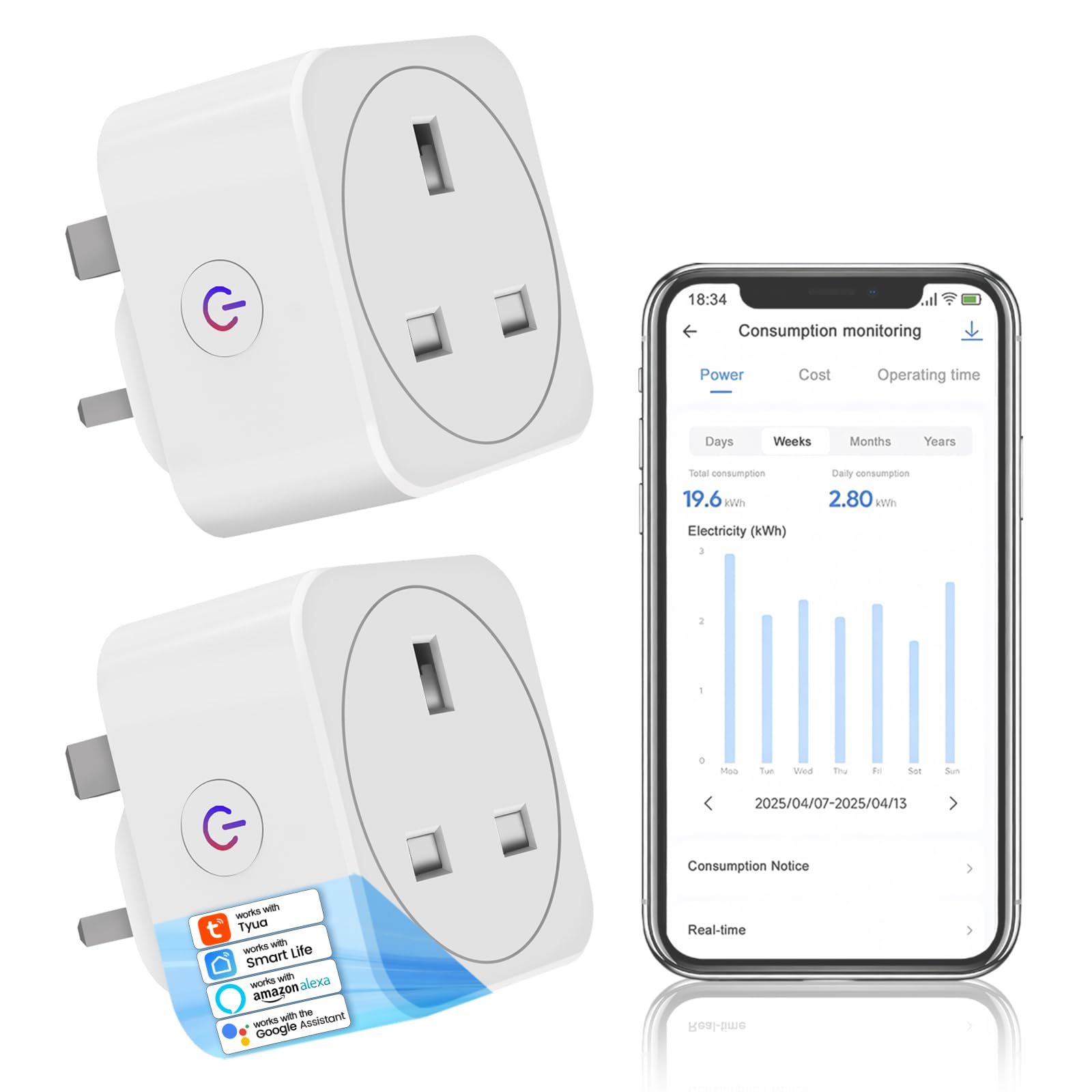 QUEENWEN Smart Plug, Timer Plug Socket UK With Energy Monitoring