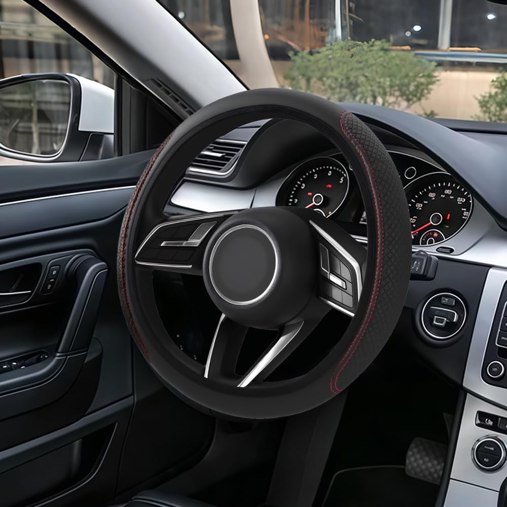 flintronic Coprivolante Auto, Coprivolante Auto in PVC Pelle, Traspirante e Antiscivolo, Universale 36-38 cm, Accessori Auto Interno