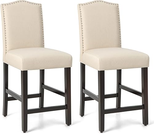 Giantex Juego de 2 taburetes de bar, sillas de comedor de barra de 25 pulgadas de altura de mostrador con patas de madera de goma, reposapiés, carga