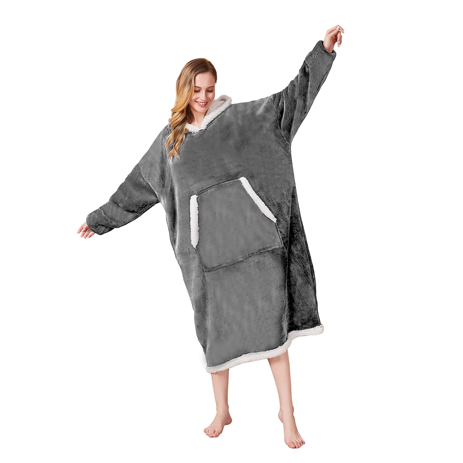 Amazon.com: DmgicPro Oversized Blanket Hoodie with Long Sleeves, Wearable  and Cozy with Large Front Pocket, Sherpa Fleece Lining for Adults, Women  (Gray, One Size) : Home u0026 Kitchen